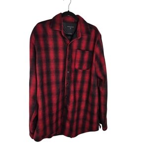 Lifted Anchors Red Black Buffalo Plaid Heavy Flannel Back Zip Shacket Jacket